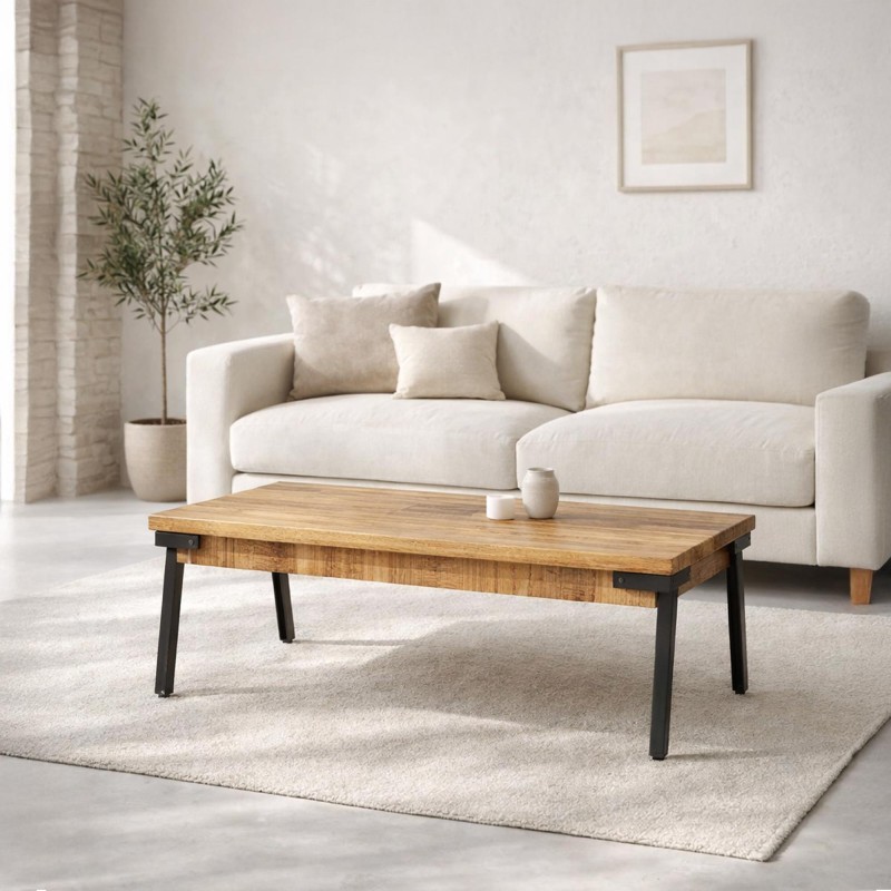 Vintage Couchtisch mit Massivholzplatte und Metallgestell – Retro Archi