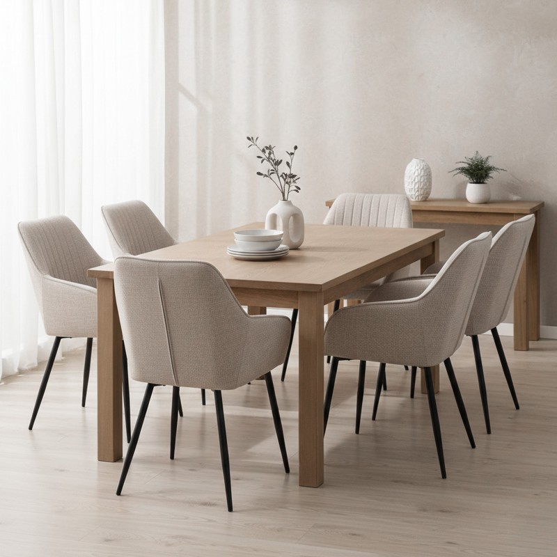 Esszimmerstuhl aus sandfarbenem Stoff – Nolan Stripe