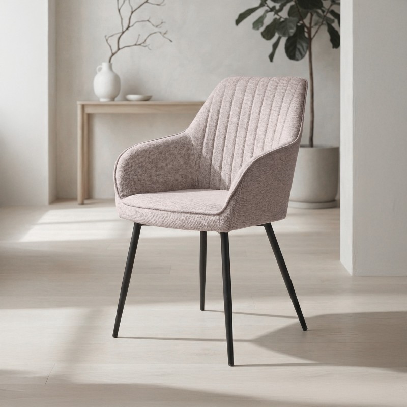 Esszimmerstuhl aus sandfarbenem Stoff – Nolan Stripe