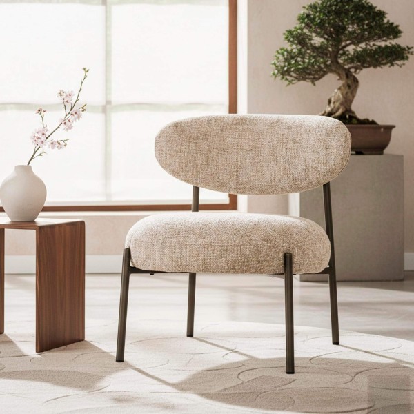 Lounge-Sessel aus Bouclé-Stoff mit Metallfüßen – Mellow