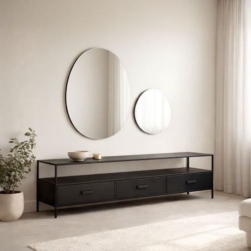 Industrielles TV-Möbel aus schwarzem Metall mit 3 Schubladen - New York