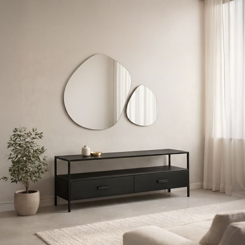 Industrielles TV-Möbel aus schwarzem Metall mit 2 Schubladen - New York