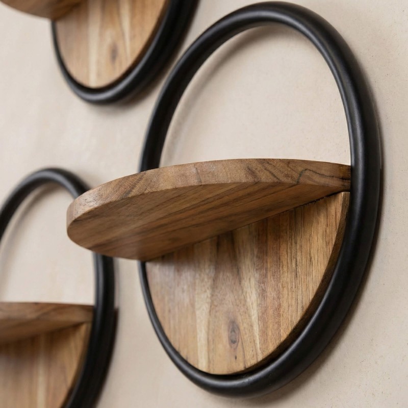 Rundes Wandregal mit Holzablage Industrial Style (3er-Set) – Urban