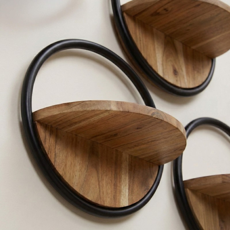 Rundes Wandregal mit Holzablage Industrial Style (3er-Set) – Urban