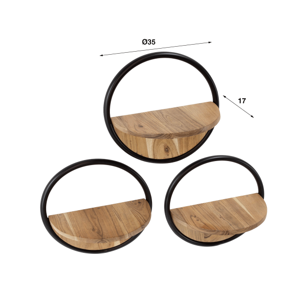 Rundes Wandregal mit Holzablage Industrial Style (3er-Set) – Urban