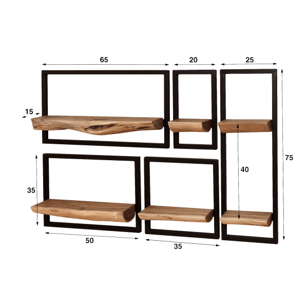 Wandregal aus Holz und Metall (5er-Set) Industrial Style – Frame