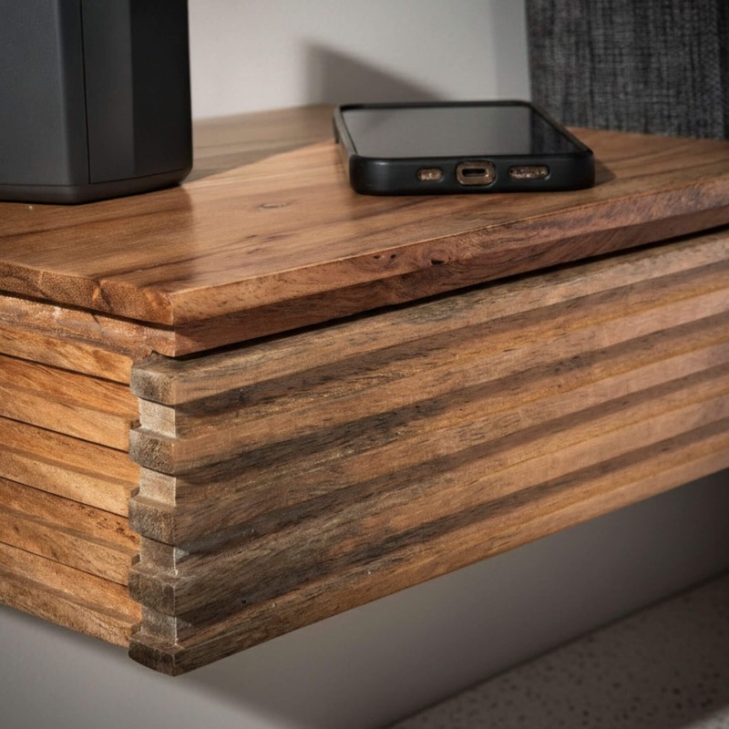 Wandhängender Nachttisch aus Massivholz mit Schublade (2er-Set) - Nora