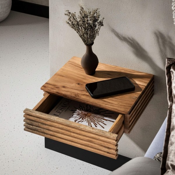 Wandhängender Nachttisch aus Massivholz mit Schublade (2er-Set) - Nora