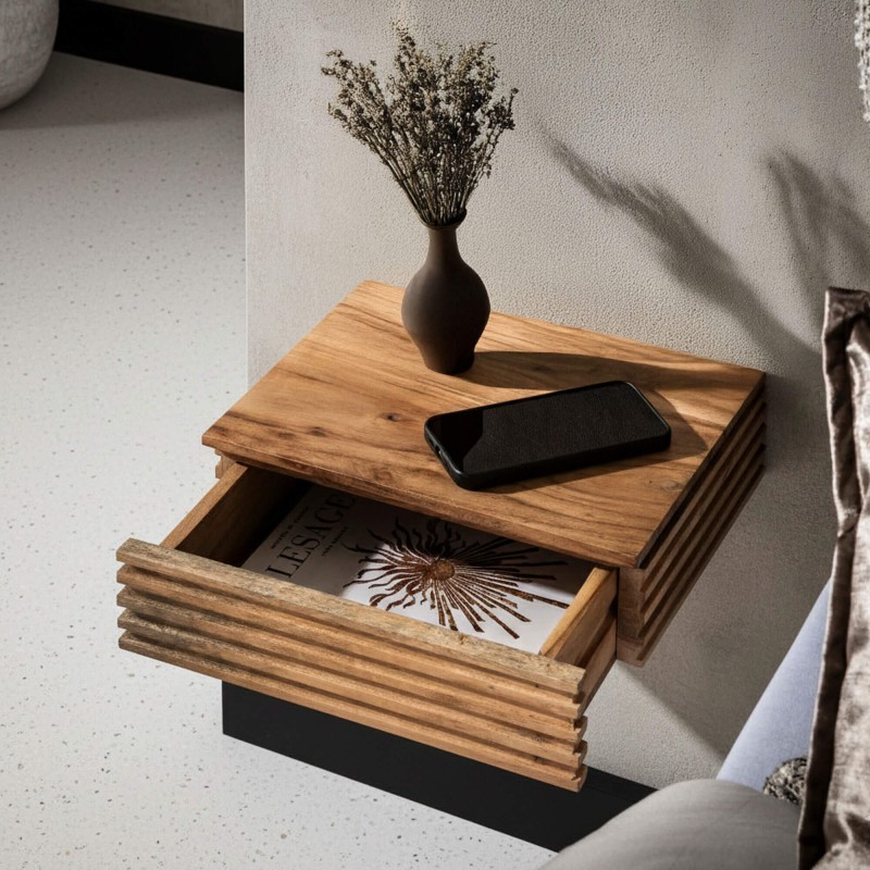 Wandhängender Nachttisch aus Massivholz mit Schublade (2er-Set) - Nora