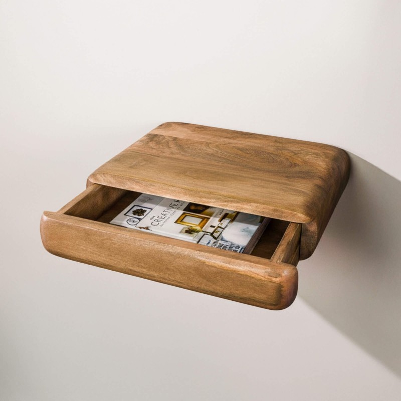 Hängender Nachttisch aus Massivholz mit Schublade – Elia