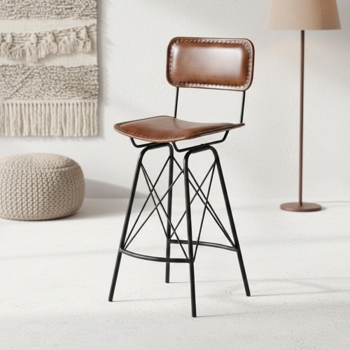 Design Barstuhl aus braunem Leder