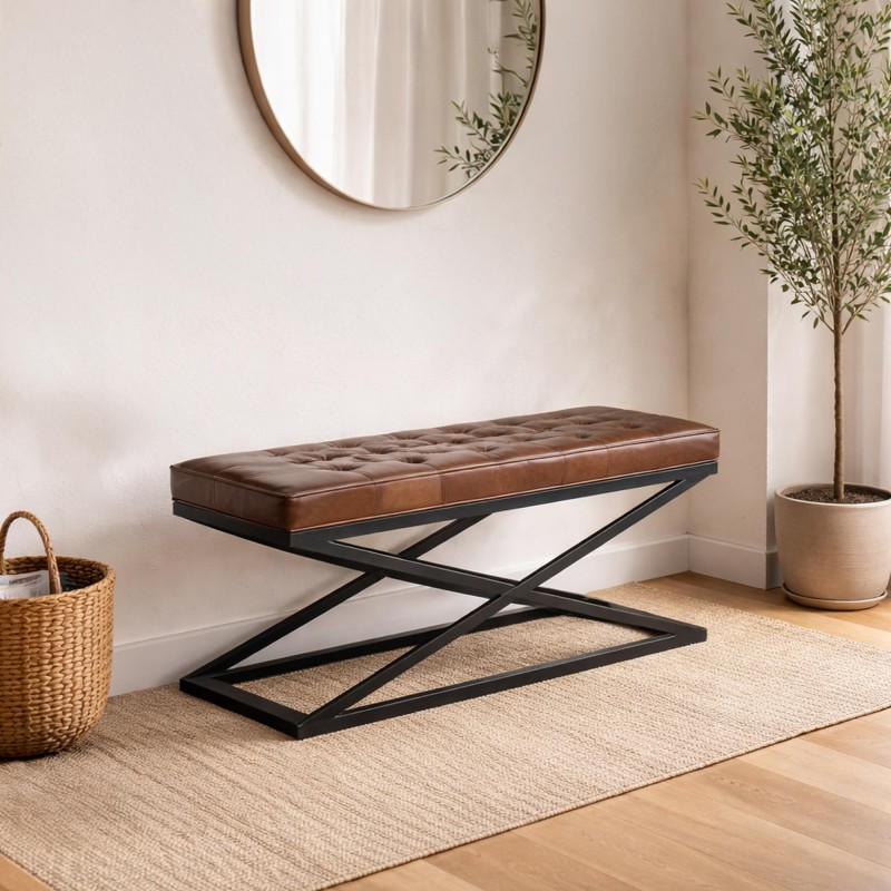 Bank aus Naturleder und Metall - Clay