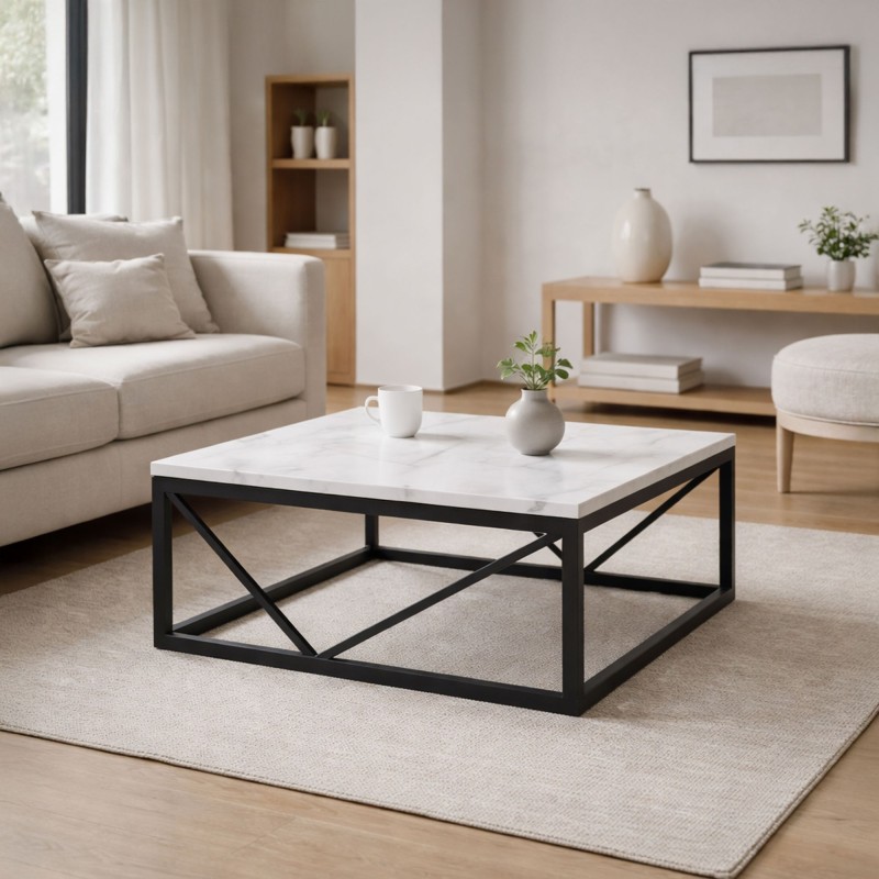 Quadratischer Couchtisch aus weißem Marmor - Verona