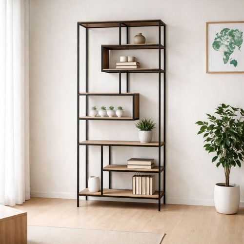 Industrielles Regal aus schwarzem Metall und Naturholz 80 x 180 - Element