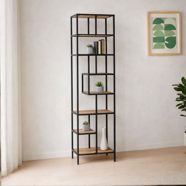 Industrielles Regal aus schwarzem Metall und Naturholz 45 x 180 - Element