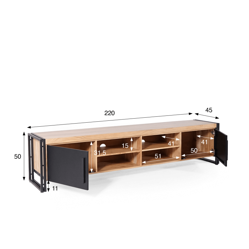 TV Lowboard aus Holz und Metall 220 cm - Liverpool