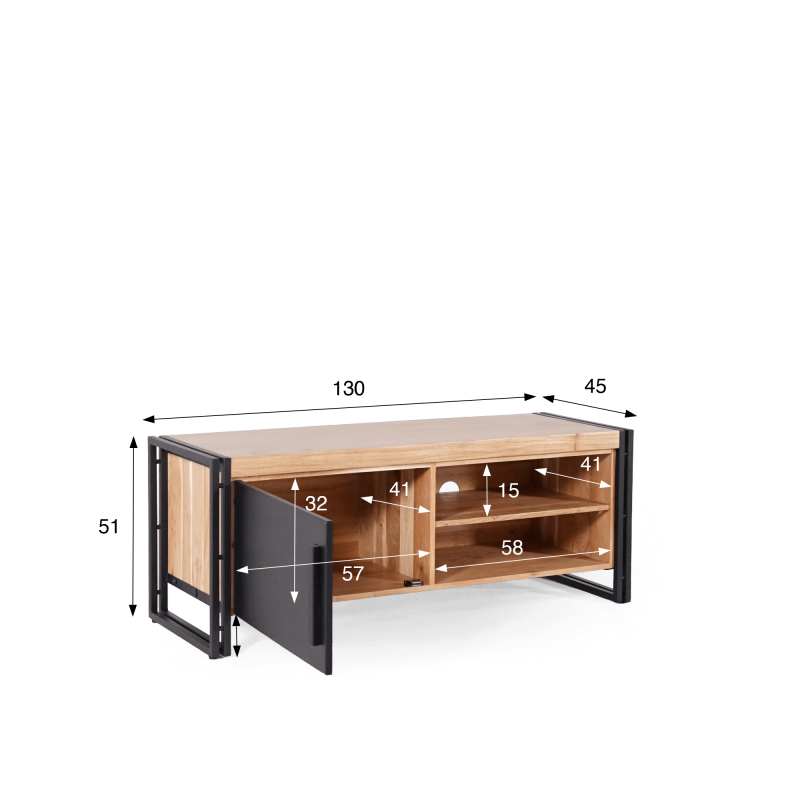 TV Lowboard aus Massivholz und Metall - Liverpool