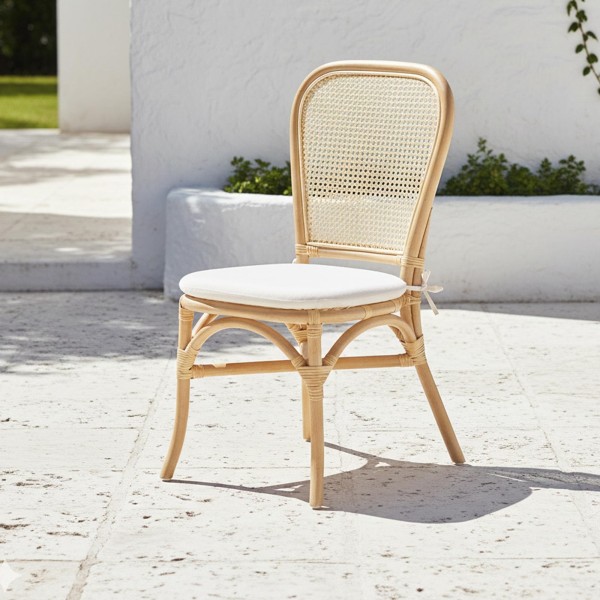 Stuhl aus natürlichem Rattan mit beigem Kissen - Louna