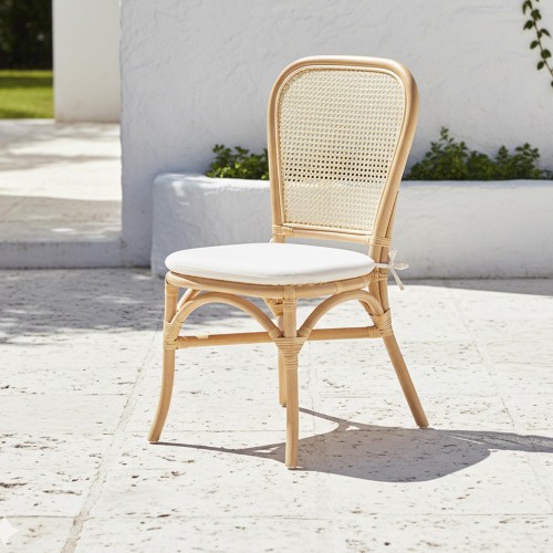 Stuhl aus natürlichem Rattan mit beigem Kissen - Louna