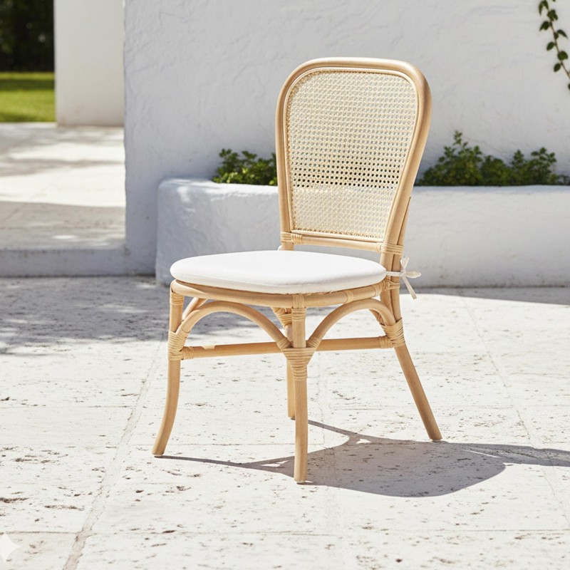 Stuhl aus natürlichem Rattan mit beigem Kissen - Louna