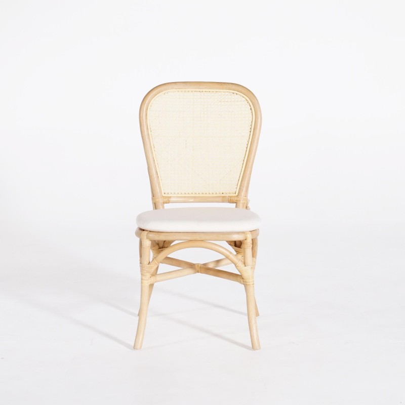 Stuhl aus natürlichem Rattan mit beigem Kissen - Louna