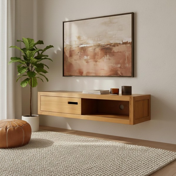 Hängendes TV-Möbel aus massivem Teakholz 140 cm - Mélisandre