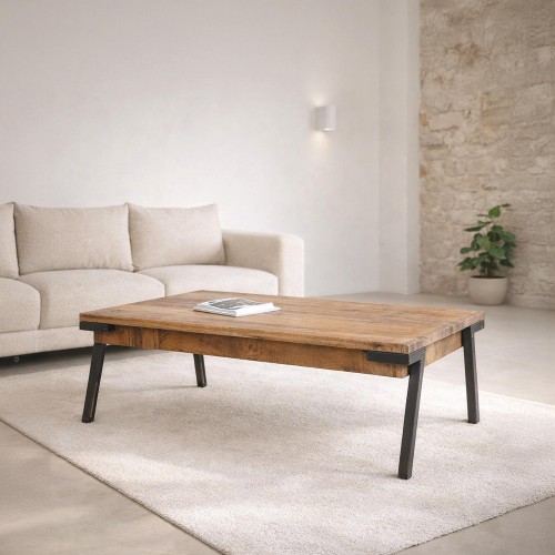 Vintage Couchtisch mit Massivholzplatte und Metallgestell – Retro Archi