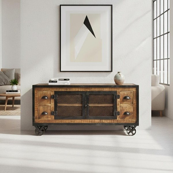 Industrielles TV-Möbel mit 4 Schubladen in Carbon-Finish