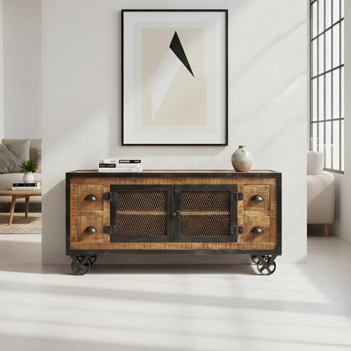 Industrielles TV-Möbel mit 4 Schubladen in Carbon-Finish