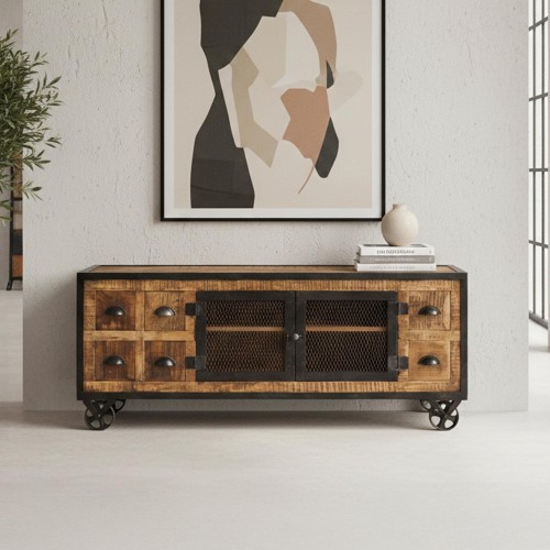 Industrielles TV-Möbel mit 6 Schubladen in Carbon-Finish