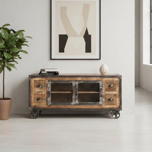 Industrielles TV-Möbel mit 4 Schubladen in Antik-Finish