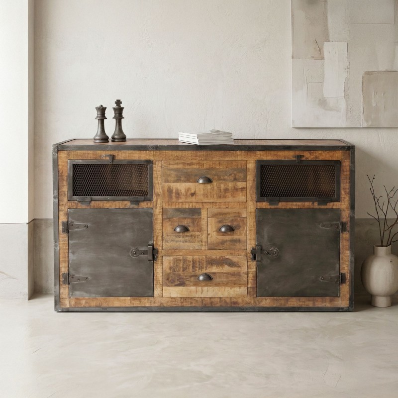 Industrielles Sideboard mit Türen in Karbonoptik