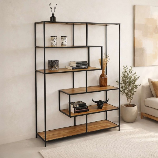 Industrielles Bücherregal aus Holz und Metall