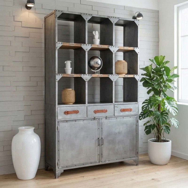 Industrieller Geschirrschrank mit natürlichem Finish