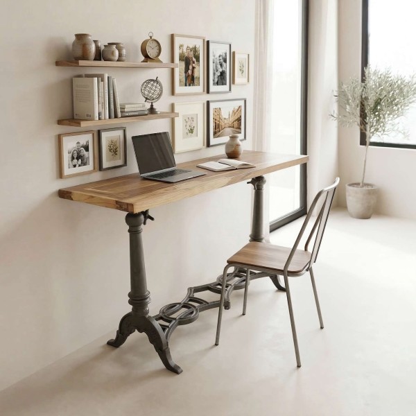 Industriekonsole aus Metall und Teakholz - Sewing