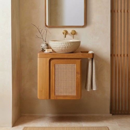 Hängende Badezimmermöbel aus massivem Teakholz - Indira