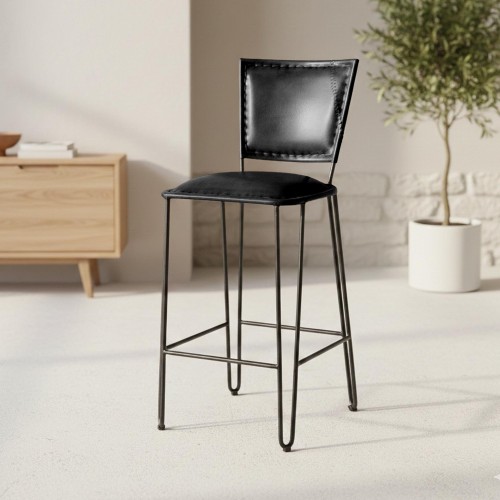 Vintage-Küchenhochstuhl aus Metall und schwarzem Leder - Smart