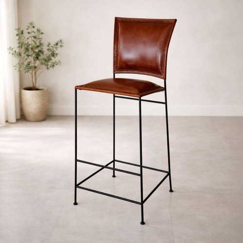 Barstuhl aus Leder und Metall in braun - Urban