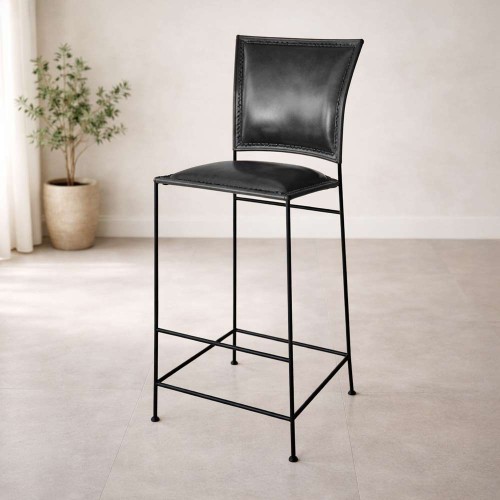 Barstuhl aus Leder Metall schwarz - Urban