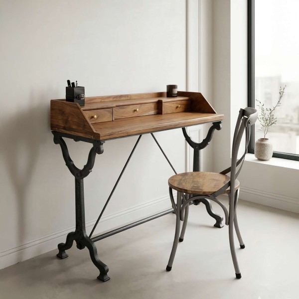 Industrielle Konsole aus Holz und Metall