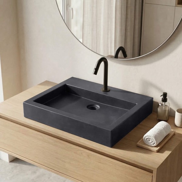 Betonwaschbecken rechteckig tief anthrazit - Solidis