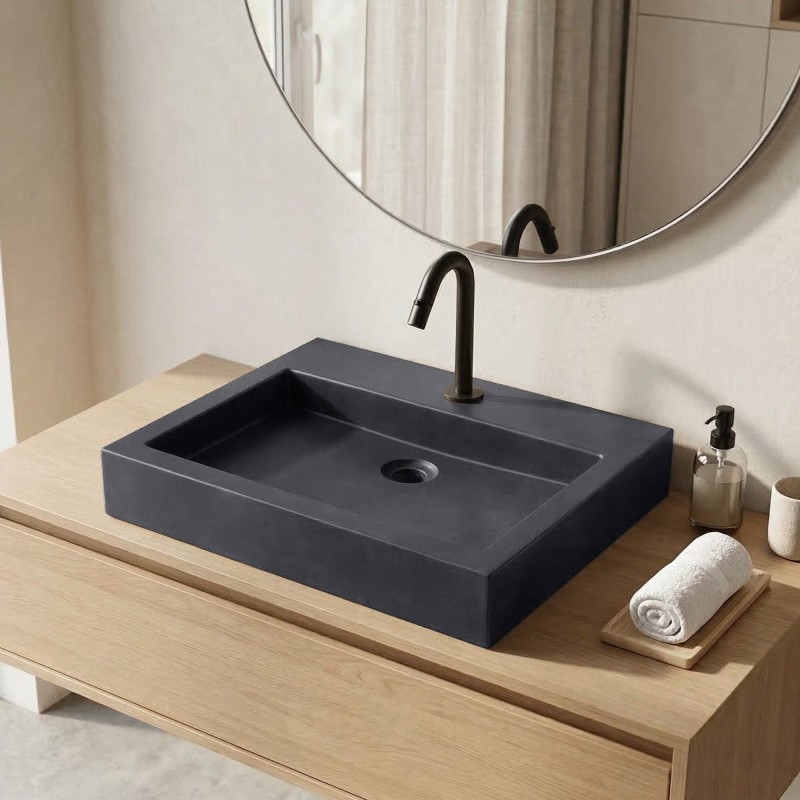 Betonwaschbecken rechteckig tief anthrazit - Solidis