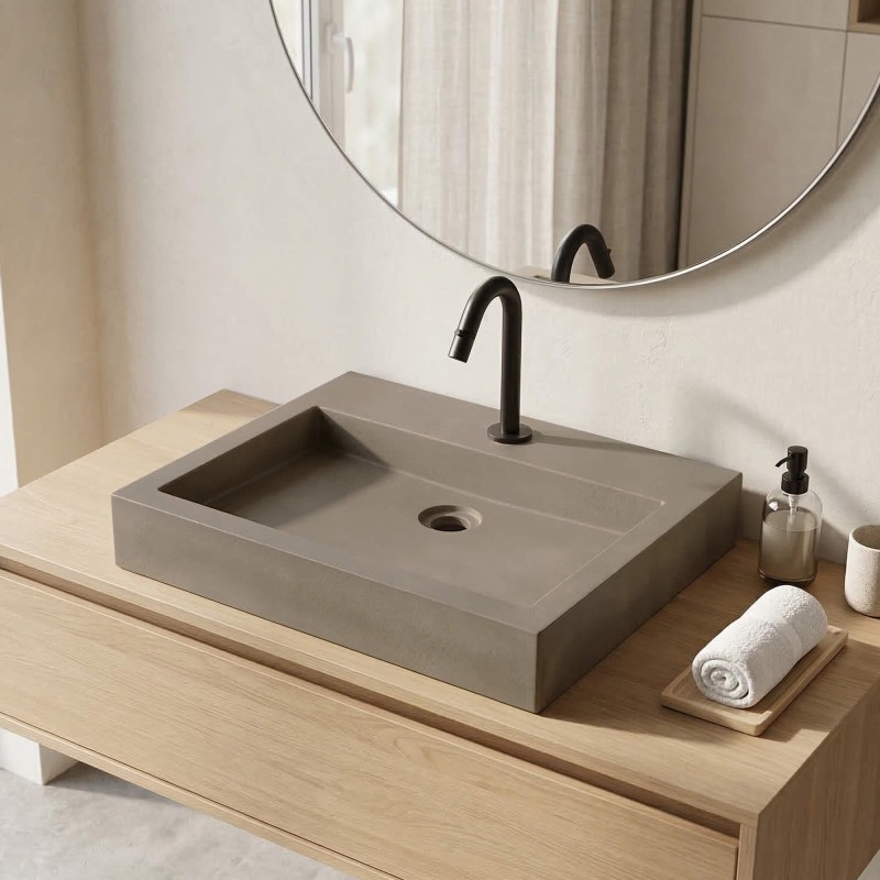 Betonwaschbecken rechteckig naturfarben - Solidis