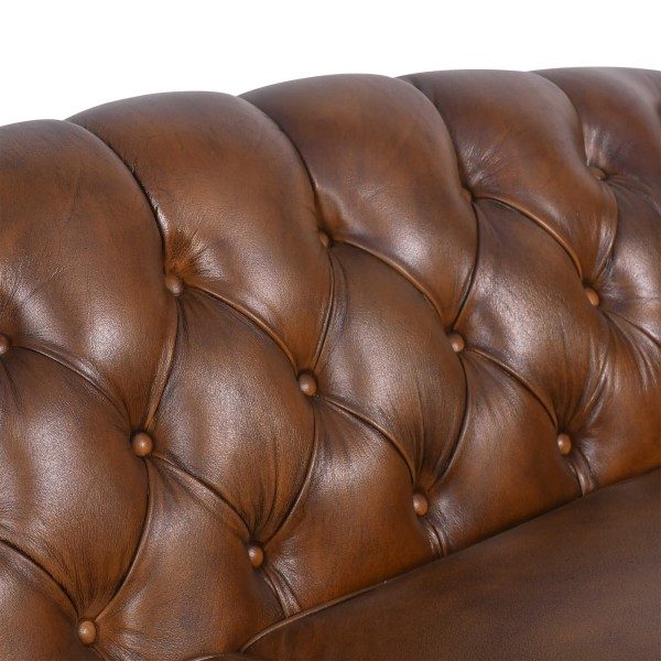 Chesterfield-Sofa aus braunem Echtleder, 2-Sitzer - Harold
