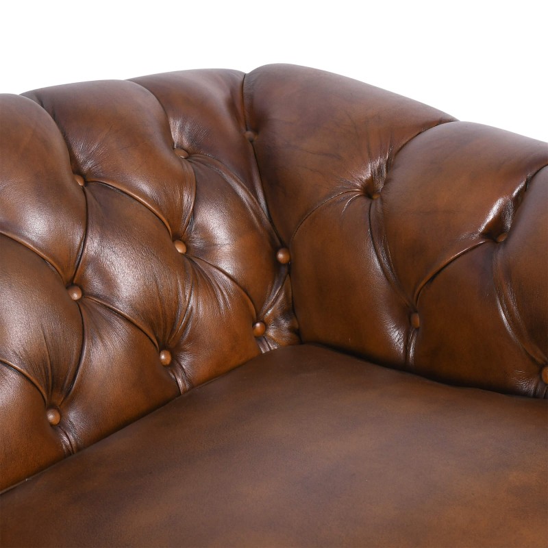 Chesterfield-Sofa aus braunem Echtleder, 2-Sitzer - Harold