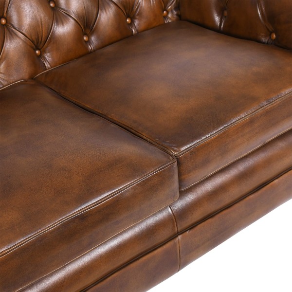Chesterfield-Sofa aus braunem Echtleder, 2-Sitzer - Harold