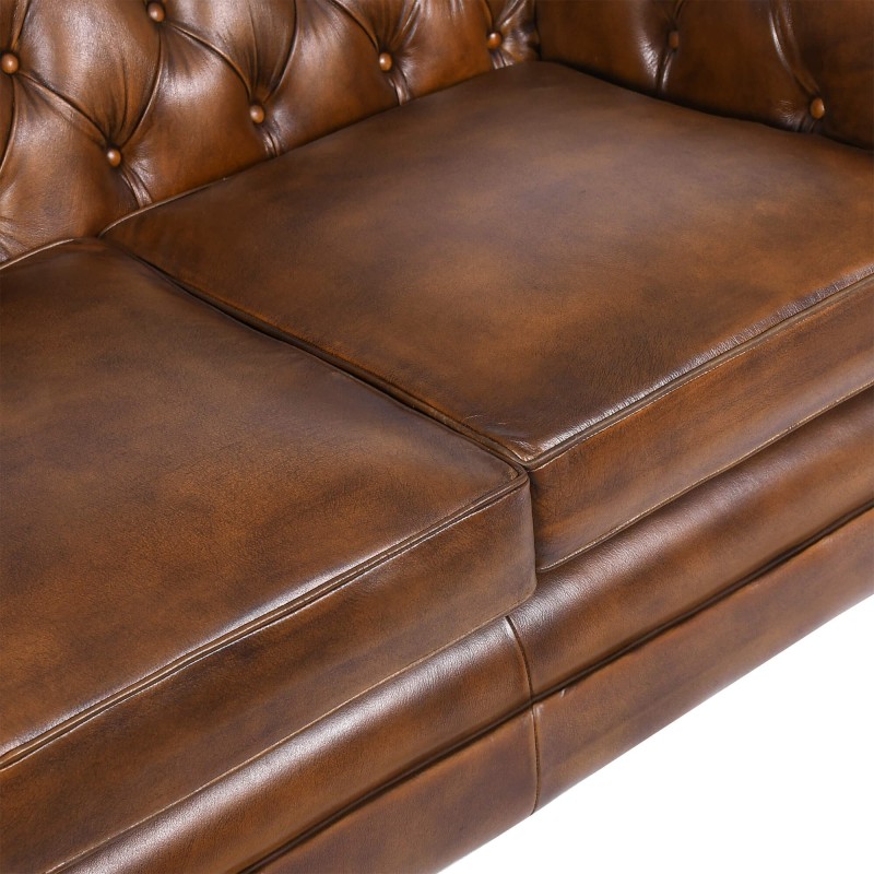 Chesterfield-Sofa aus braunem Echtleder, 2-Sitzer - Harold
