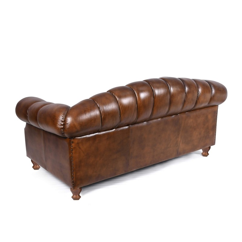 Chesterfield-Sofa aus braunem Echtleder, 2-Sitzer - Harold