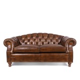Chesterfield-Sofa aus braunem Echtleder, 2-Sitzer - Harold
