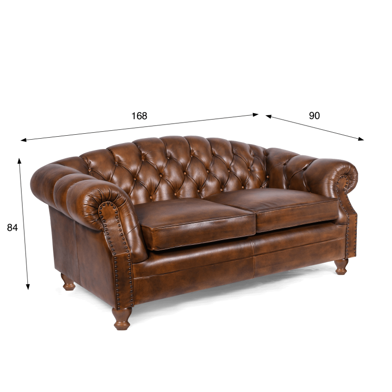 Chesterfield-Sofa aus braunem Echtleder, 2-Sitzer - Harold